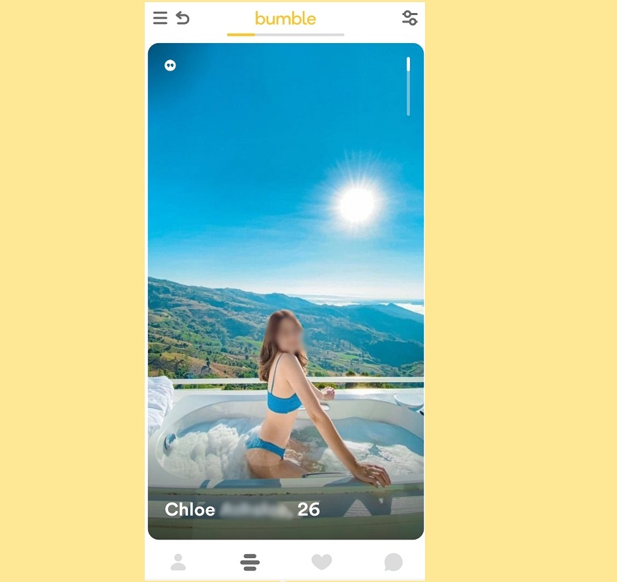 Bumble Match Screenshot of woman in jacuzzi