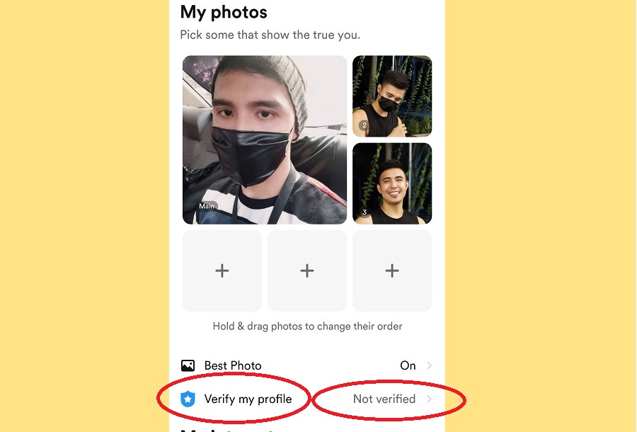 Screenshot of Bumble Verified Option on Profile