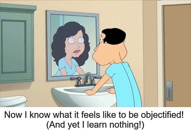 Quagmire from family guy seeing himself as a woman in the mirror