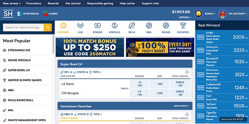 Sugarhouse NJ Online Sports Betting Dashboard