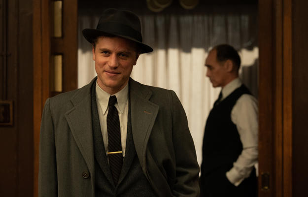 Johnny Flynn (left) stars as "Francis" and Mark Rylance (right) stars as "Leonard" in director Graham Moore's THE OUTFIT,