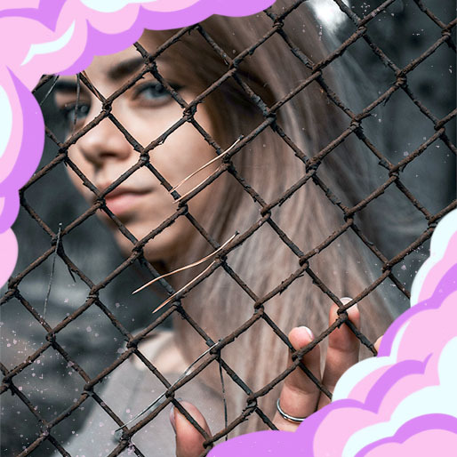 Sugar Baby behind a prison-like fence