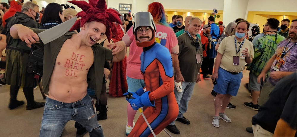 cosplayers dressed as sideshow bob and stupid sexy flanders at dragoncon 2022