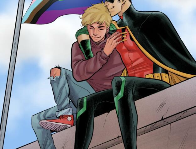 robin and a pride flag