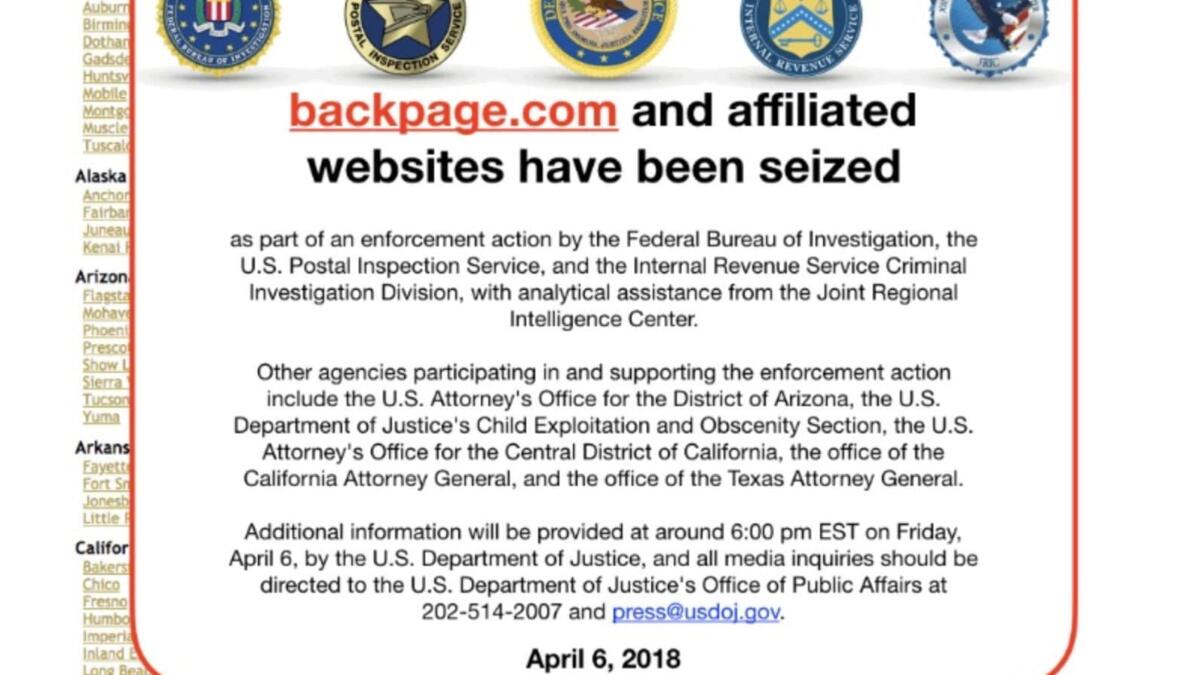 Picture of backpage FBI seizure notice