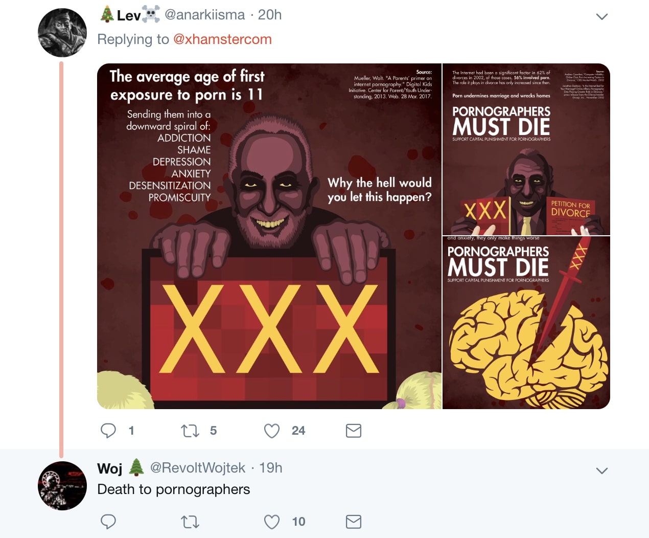 tweet saying "death to pornographers"