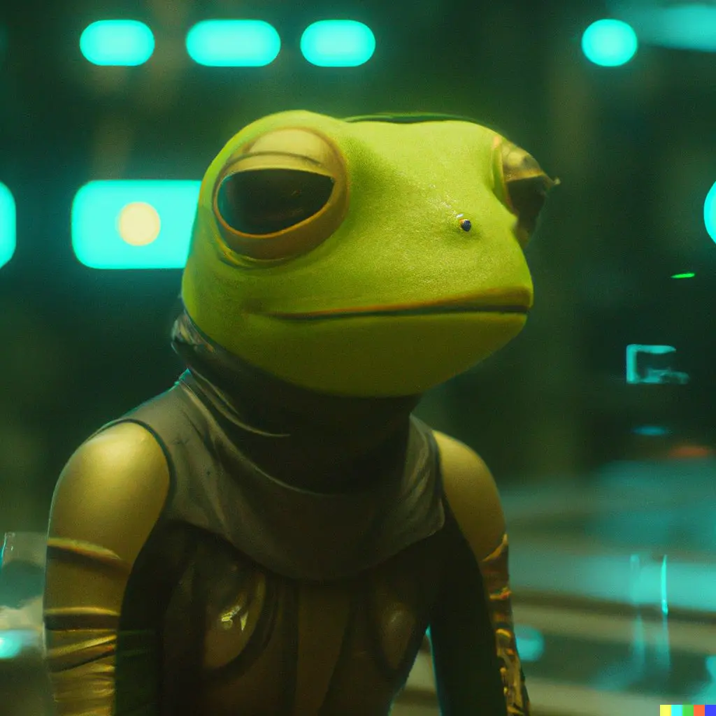 kermit the frog in bladerunner, generated by AI