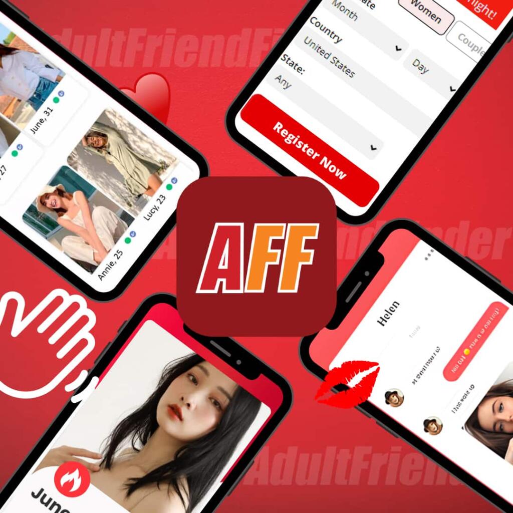 screenshots and logo of Adult Friend Finder, our best hookup site of 2024
