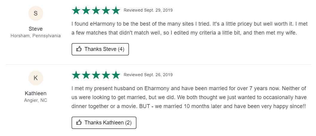 2 eharmony reviews